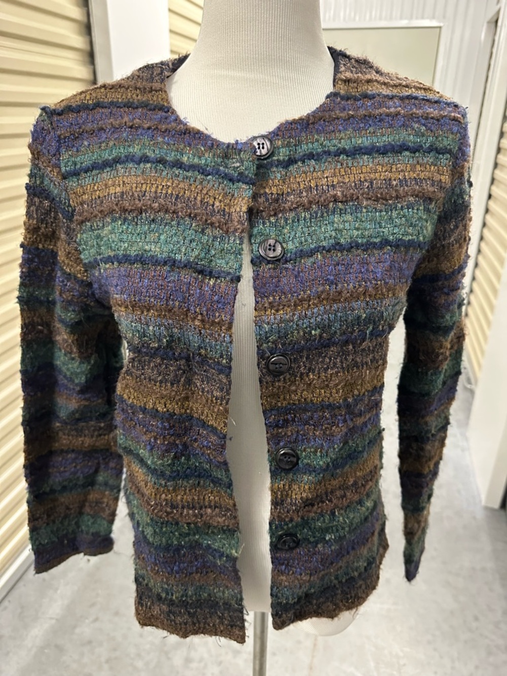 Studio C Multicolor Striped Button-Front Cardigan Cottagecore Eclectic Grandpa